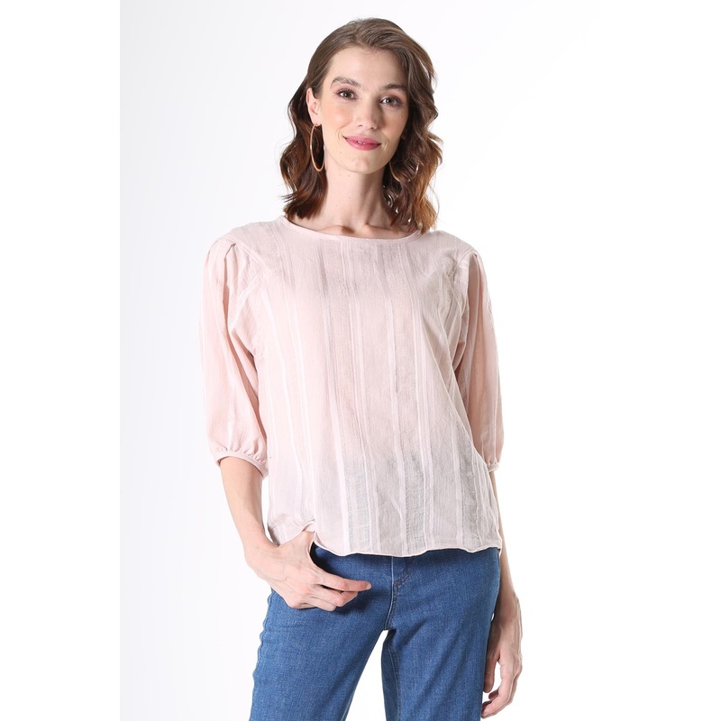 Avenida Textured Blouse Pale Pink in Cotton Blend