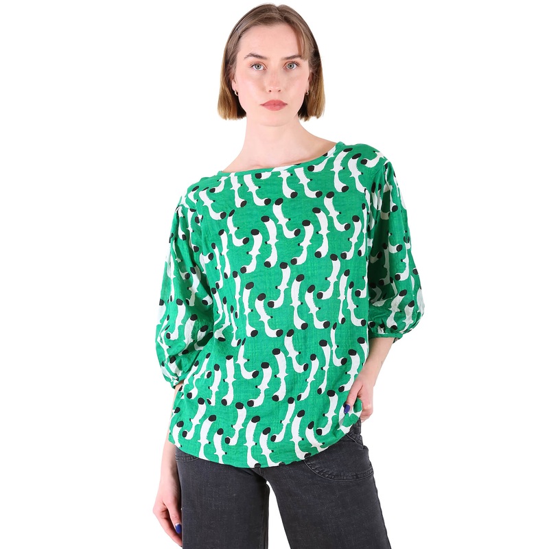 Swooping Seagulls Blouse Green in Seersucker