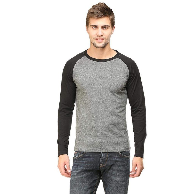 Plain Black-Charcoal Raglan Full Sleeves T-Shirt For Men EMC50258995536