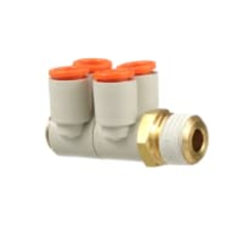 1-Touch guarnicin, Univ. Codo del rama de Dbl, tubo del 1/4in, conec 1/4NPT. Dimetro, latn, w/Seal