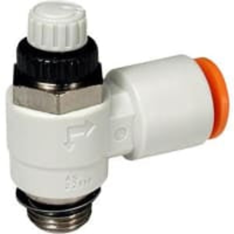 Speed Control, Elbow, Meter Out, 1/4 Port hasta 6m m Tube, PBT Brass, COMO Series