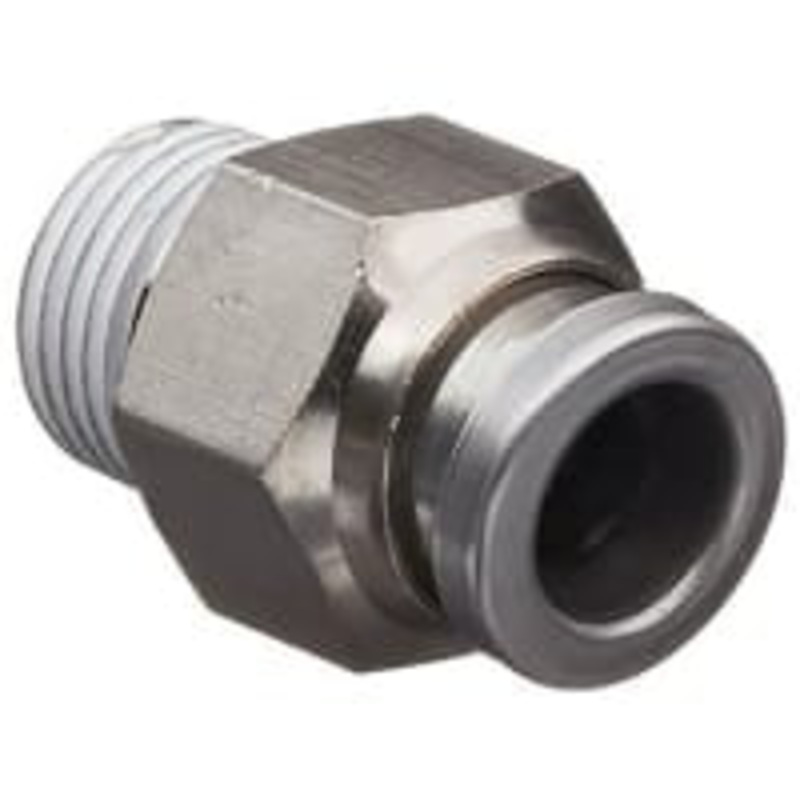 Tubing Fitting, Metal, Male Connector, 1/4-en Tube, 1/8-en Port, w/Sealant